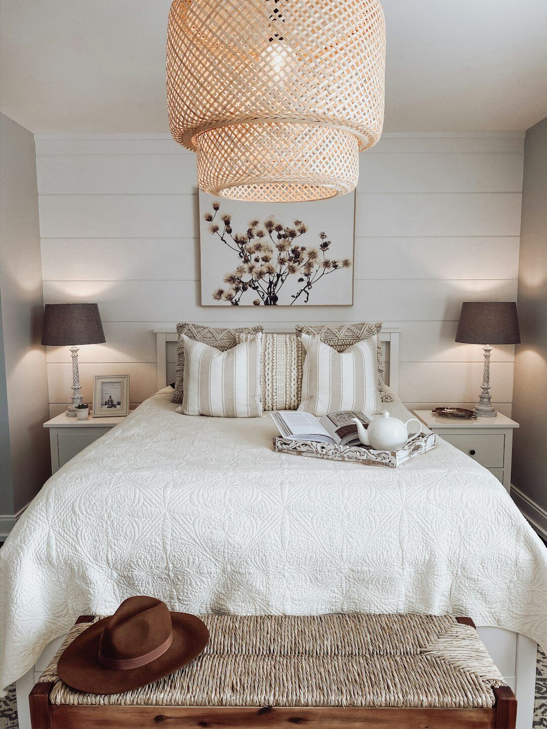 elegant bedroom with natural materials